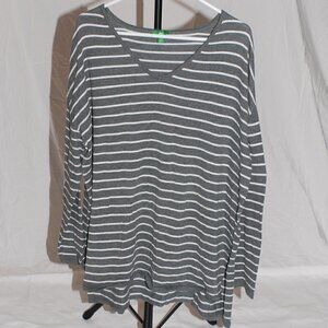 Dip Womens XL Sweater Striped Long Sleeve Gray White Vneck GUC Cotton Polyester
